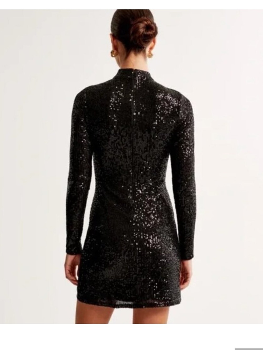 Abercrombie & Fitch Black Sequin Mock Neck Long-Sleeve Mini Dress - Picture 3 of 6